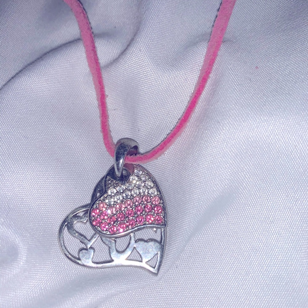 Lia Sophia Pink Heart leather Necklace
